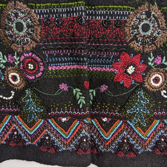 Chicos Anniversary Collection Black Wool Beaded Embroidered Floral Jacket size 1 - Picture 7 of 14